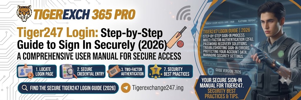 Tiger247 login guide showing a smartphone with a secure sign-in screen and account access illustration for 2026.